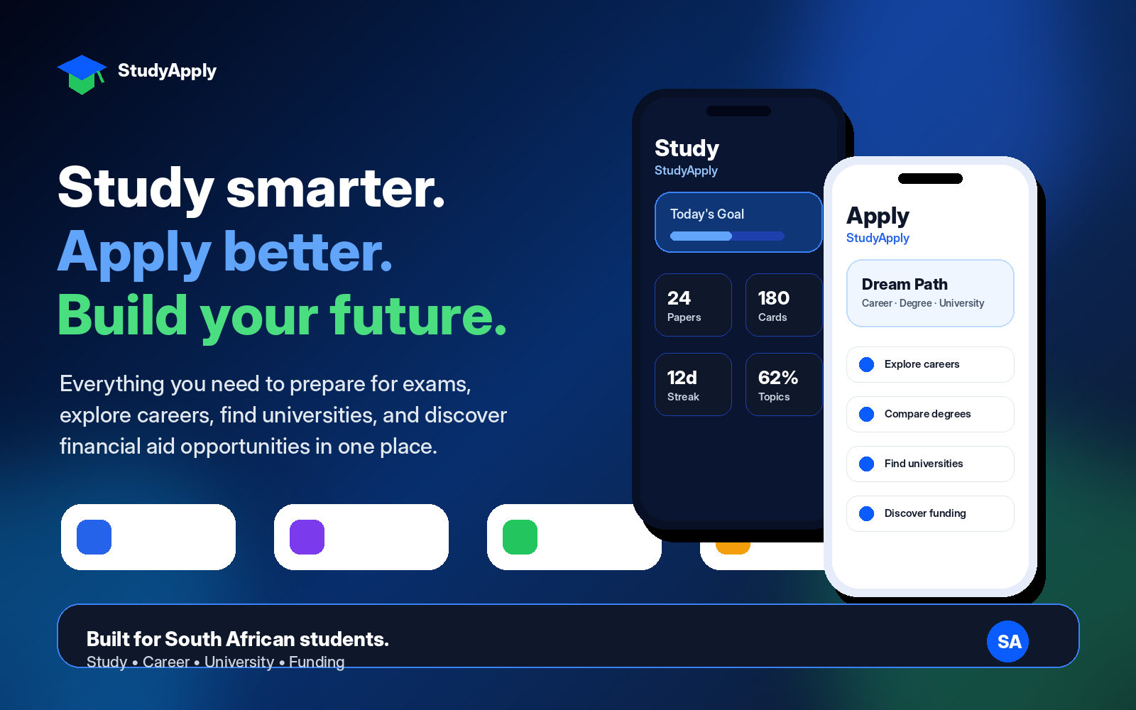 StudyApply app overview showing study and apply tools
